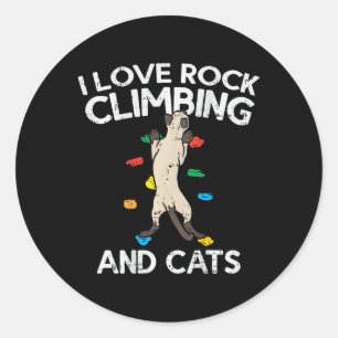 Sticker Rond J'adore l'escalade et les chats mignons qui grimpe