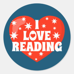 Sticker Rond J'adore lire Rouge Blanc Bleu Livre Thème