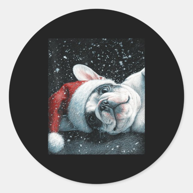Sticker Rond J'adore mon bouledogue français Noël Mignon  (Devant)