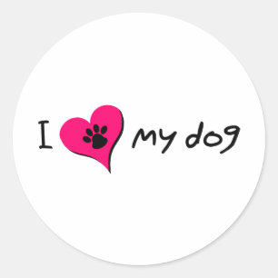 Sticker Rond J'adore mon chien Empreinte de patte mignon sur