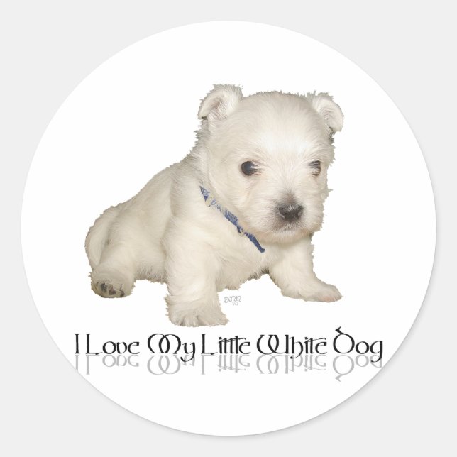 Sticker Rond J'adore mon petit chien blanc - chiot Westie (Devant)
