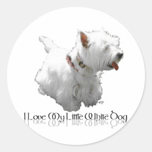 Sticker Rond J'adore mon petit chien blanc - Westie