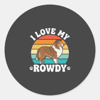 Sticker Rond J'adore mon Sheltie rétro turbulent