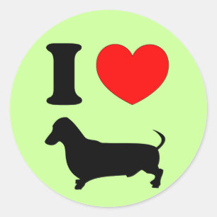 Sticker Rond J'adore mon teckel Red Heart Wiener Dog
