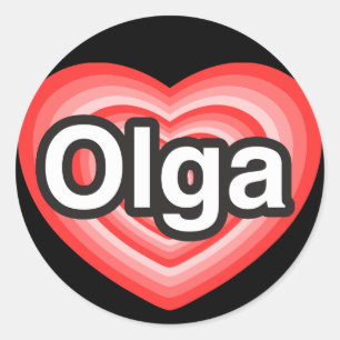 Sticker Rond J'adore Olga. Je t'aime Olga. Cœur