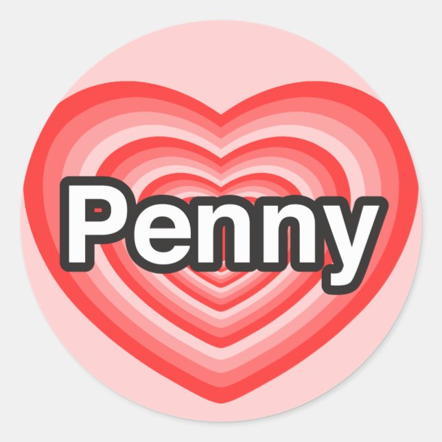Sticker Rond J'adore Penny. Je t'aime Penny. Cœur (Devant)