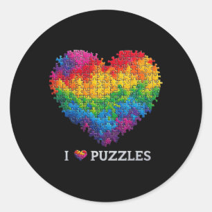 Sticker Rond J'Adore Puzzles Puzzle Jigsaw Cœur Arc-en-Ciel Pou