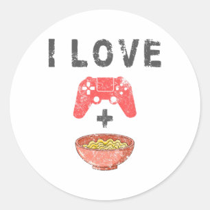 Sticker Rond J'adore Ramen Et Jeux Drôle Rétro Nouilles Joueur 
