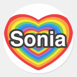 Sticker Rond J'adore Sonia. Je t'aime Sonia. Cœur
