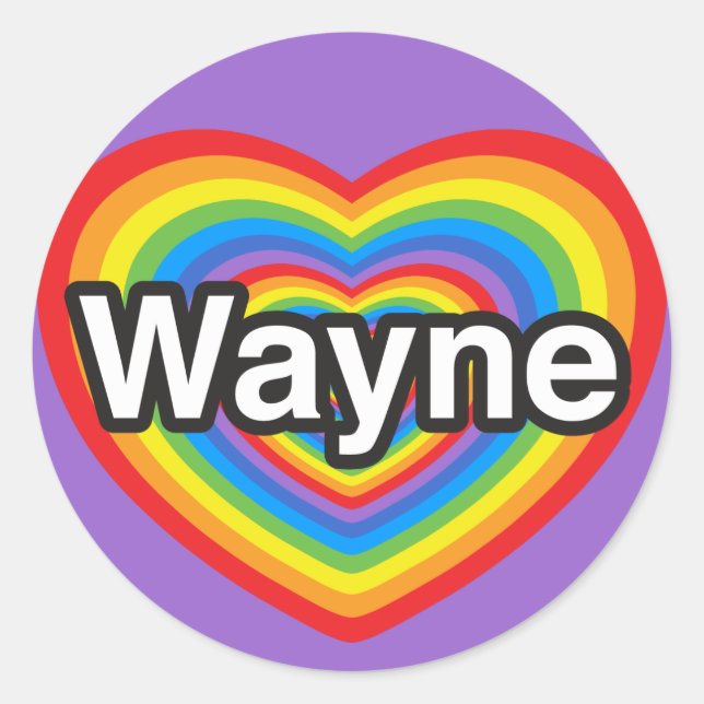 Sticker Rond J'adore Wayne. Je t'aime Wayne. Cœur (Devant)