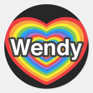 Sticker Rond J'adore Wendy. Je t'aime Wendy. Cœur