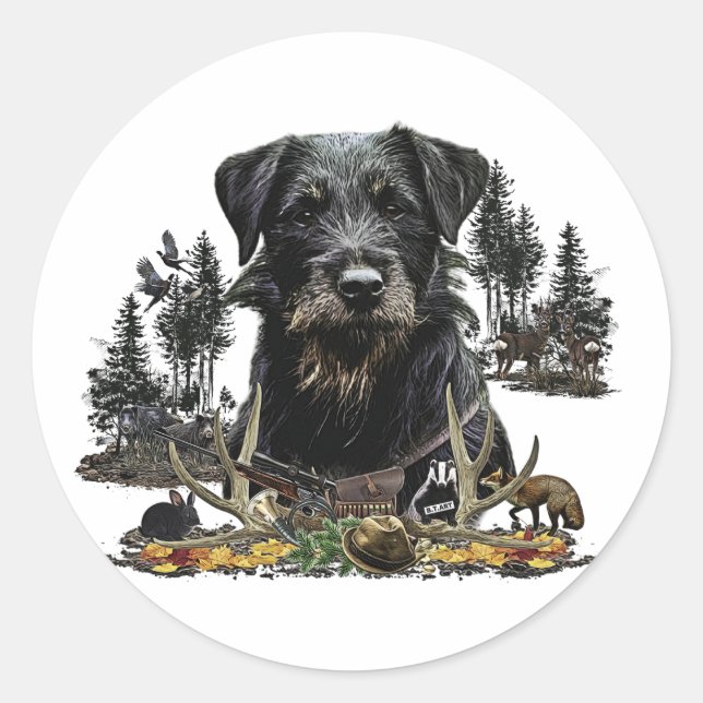 Sticker Rond Jagdterrier - chien de chasse polyvalent (Devant)