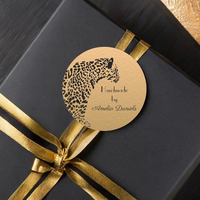 Sticker Rond Jaguar noir et or artisanal par (Créateur téléchargé)