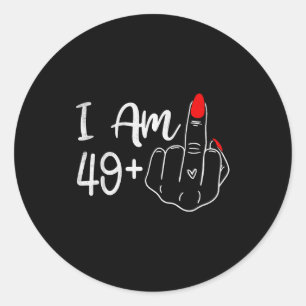 Sticker Rond J'ai 49 ans plus 1 doigt du milieu drôle 50e anniv