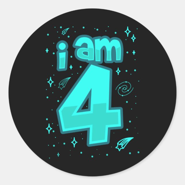 Sticker Rond J'AI 4 ans 4e anniversaire Boy Space Anniversaire (Devant)