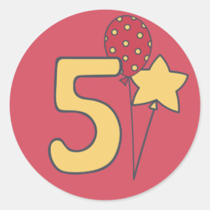 Sticker Rond J'ai 5 ans - Ballon Mignon Jaune & Rouge 5ème Anni