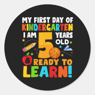 Sticker Rond J'ai 5 ans prêt à apprendre mon premier jour d'éco