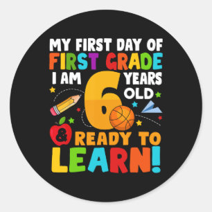 Sticker Rond J'ai 6 ans prêt à apprendre mon retour à l'école 1