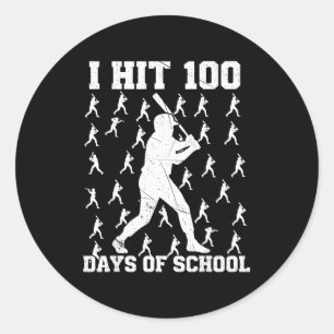 Sticker Rond J'ai atteint les 100 jours d'école Garçon de baseb