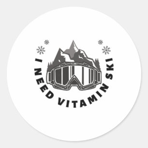 Sticker Rond J'ai besoin de vitamine Ski