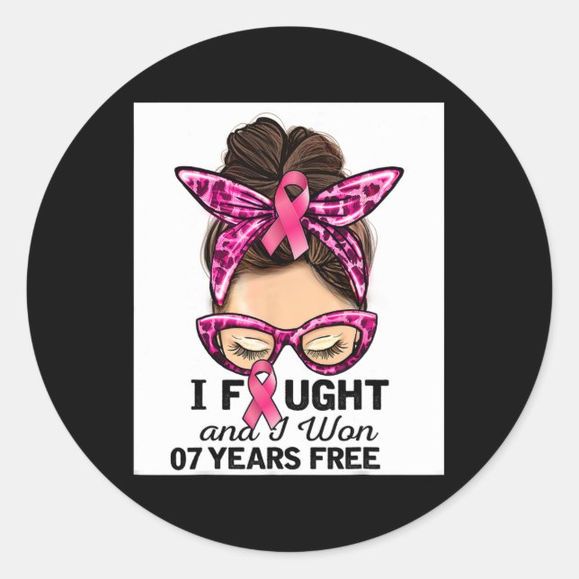 Sticker Rond J'Ai Combattu Et J'Ai Gagné 7 Ans Gratuit Messy Bu (Devant)