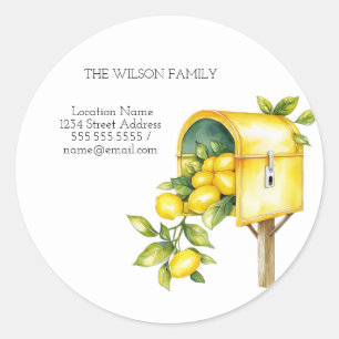 Sticker Rond J'ai déménagé, Boîte aux lettres Citrons Nouvelle