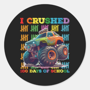 Sticker Rond J'Ai Écrasé 100 Jours De Camion Monster De L'École