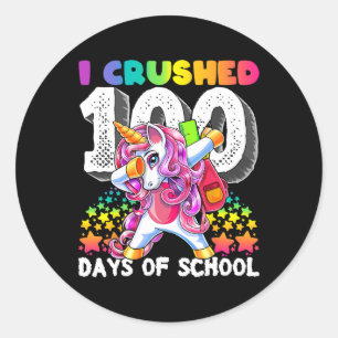Sticker Rond J'Ai Écrasé 100 Jours De L'École Dabbing Unicorn C