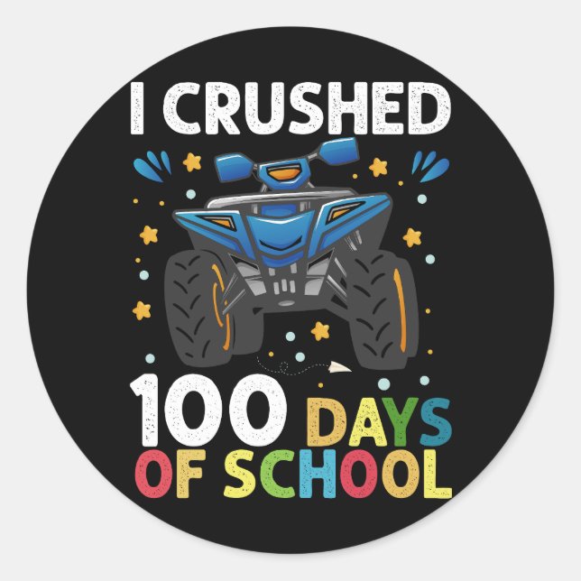 Sticker Rond J'ai écrasé 100 jours de l'école Monster Truck Boy (Devant)
