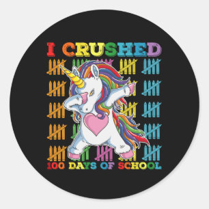 Sticker Rond J'Ai Écrasé 100 Jours D'École Unicorne