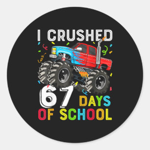 Sticker Rond J'ai écrasé 67 jours d'école drôles élèves enseign