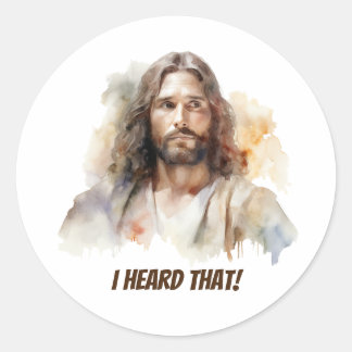 Sticker Rond J'ai entendu ça - portrait de Jésus