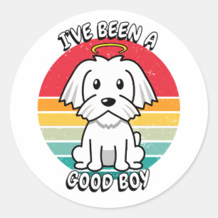 Sticker Rond J'ai été un bon garçon - chien blanc