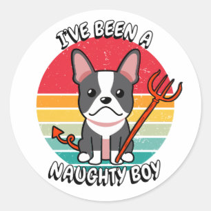 Sticker Rond J'ai été un garçon coquin - français bulldog