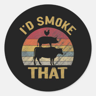 Sticker Rond J'Ai Fumé Que BBQ Viande Fumeur Grill Cadeau