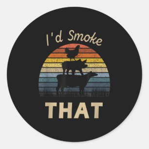 Sticker Rond J'Ai Fumé Que Grill Grill Bbq Vintage Viande Fumeu