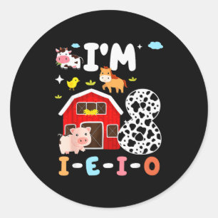 Sticker Rond J'ai huit ans I-e-i-o 8 ans animal de la ferme 8èm