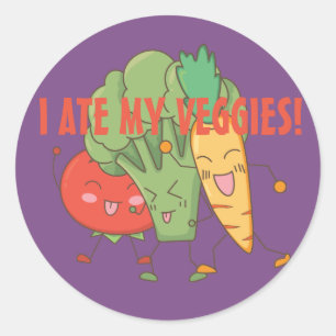 Sticker Rond J'Ai Mangé Ma Tomate Légume Brocoli Carotte Violet