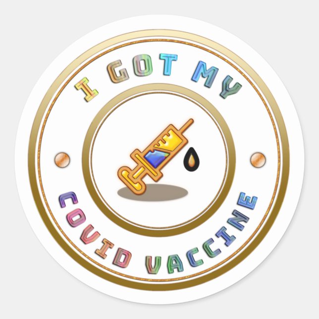 Sticker Rond J'Ai Mon Vaccin COVID Classique De Vaccination (Devant)