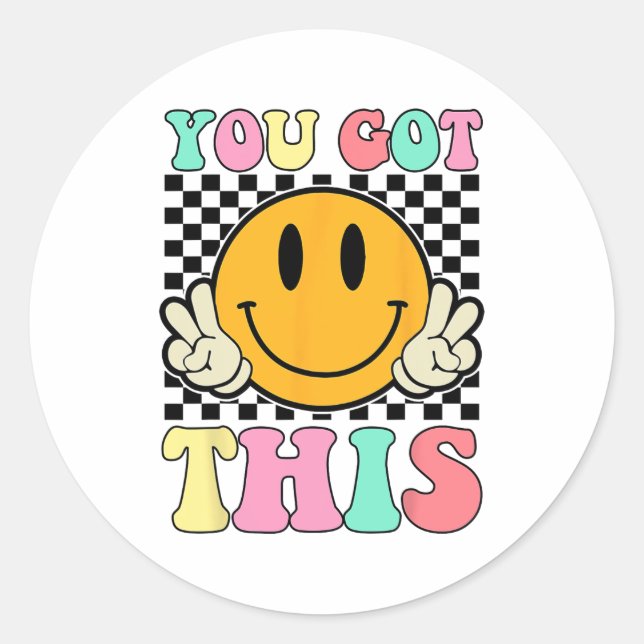 Sticker Rond J'Ai Obtenu Ce Retro Smile Motivational Testing Da (Devant)