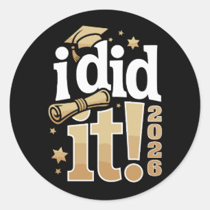Sticker Rond J'ai Réussi 2026 Diplômé 26 Diplômé Fière Famille