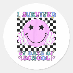 Sticker Rond J'ai survécu 67 jours d'école drôle 67 mème étudia