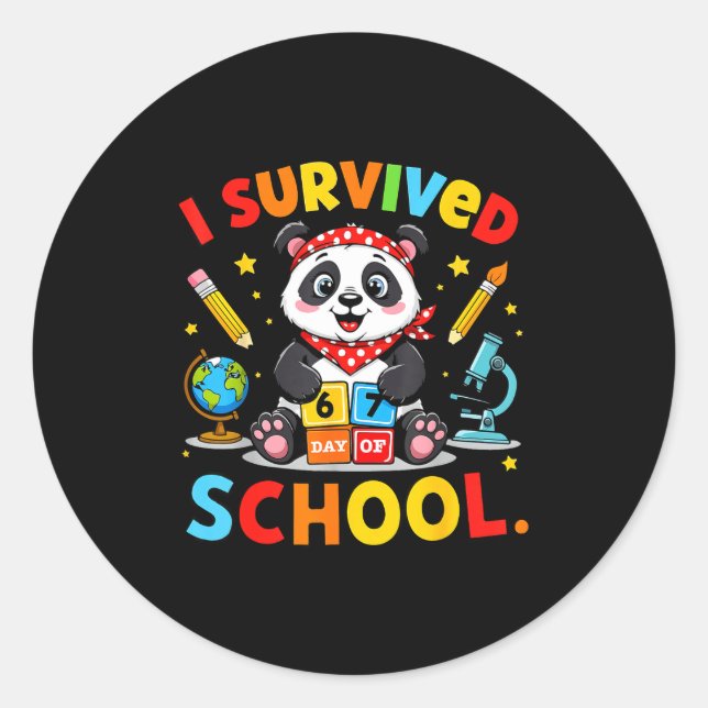 Sticker Rond J'ai survécu 67 Jours D'école Drôle Mème Professeu (Devant)