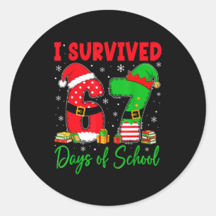 Sticker Rond J'ai survécu 67 jours d'école Six Seven Noël S