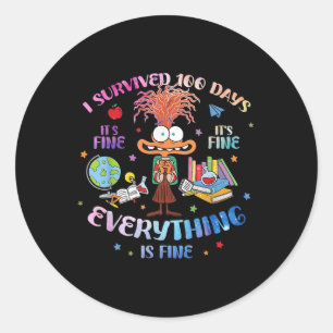 Sticker Rond J'Ai Survécu À 100 Jours D'École Son Tout Fin
