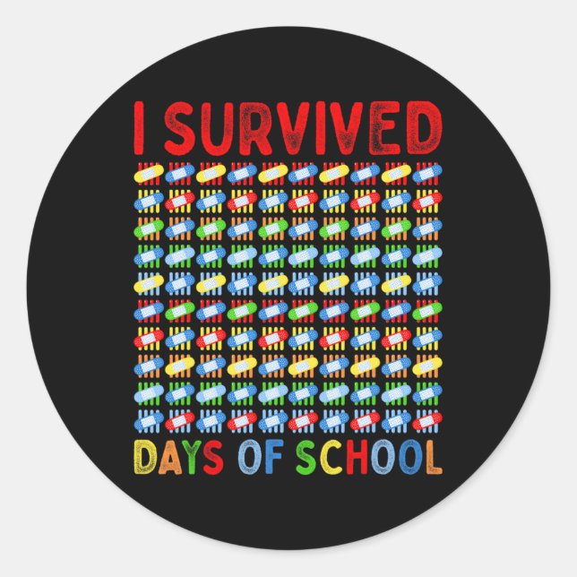 Sticker Rond J'Ai Survécu À 100 Jours D'Enseignant Enfants Bynd (Devant)