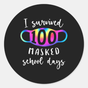 Sticker Rond J'Ai Survécu À 100 Jours Scolaires Masqués Tie Dye