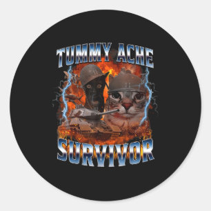 Sticker Rond J'ai survécu au mal de ventre d'aujourd'hui Mème d