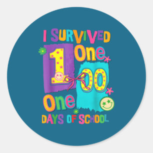 Sticker Rond J'ai survécu aux 100 jours d'école Élèves Enseigna