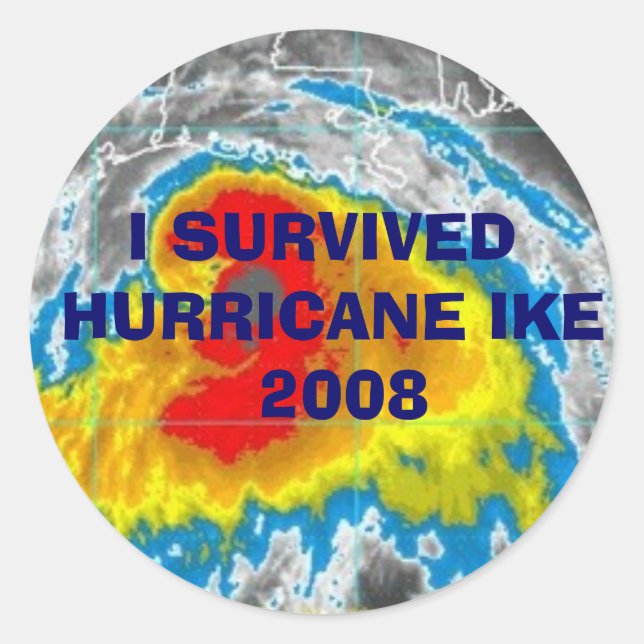 STICKER ROND J'AI SURVÉCU AUX BÂTIMENTS DE L'HURRICANE IKE 2008 (Devant)